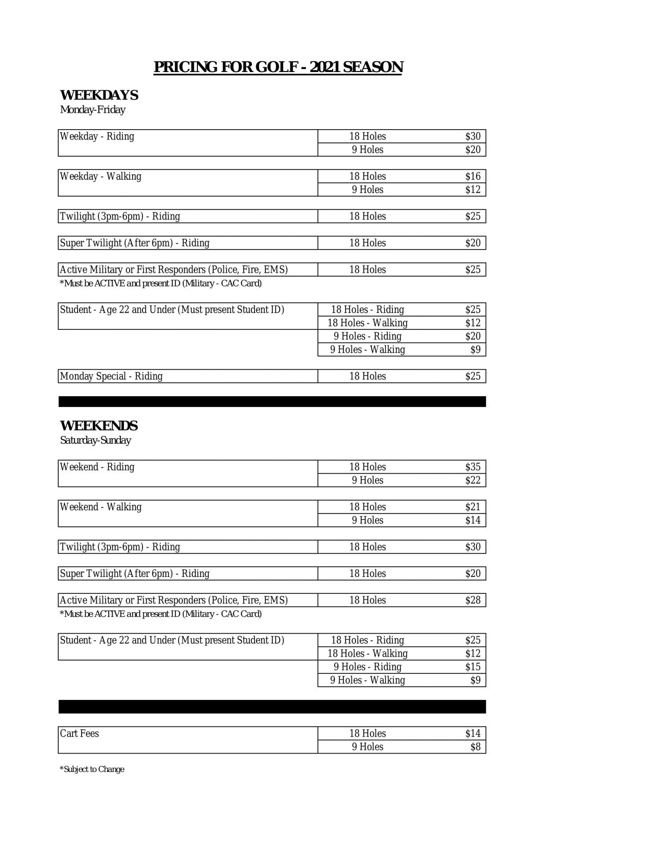 Rates Meadowbrook Golf Course